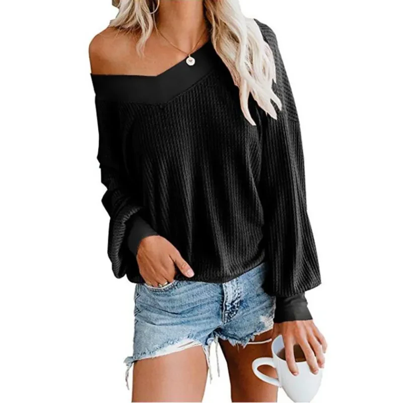 Nueva blusa de mujer con cuello en V y manga larga