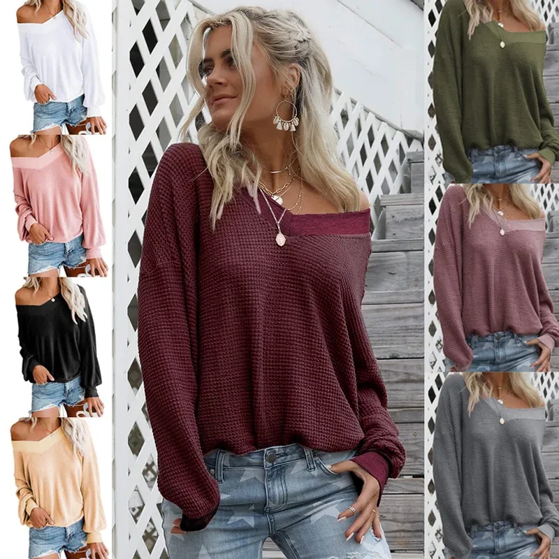 Nueva blusa de mujer con cuello en V y manga larga