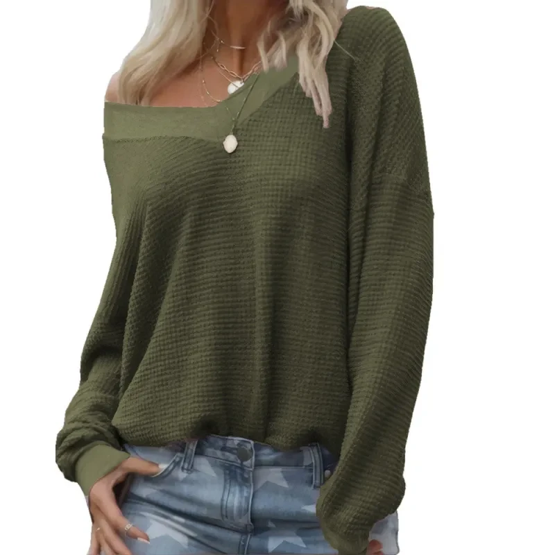 Nueva blusa de mujer con cuello en V y manga larga