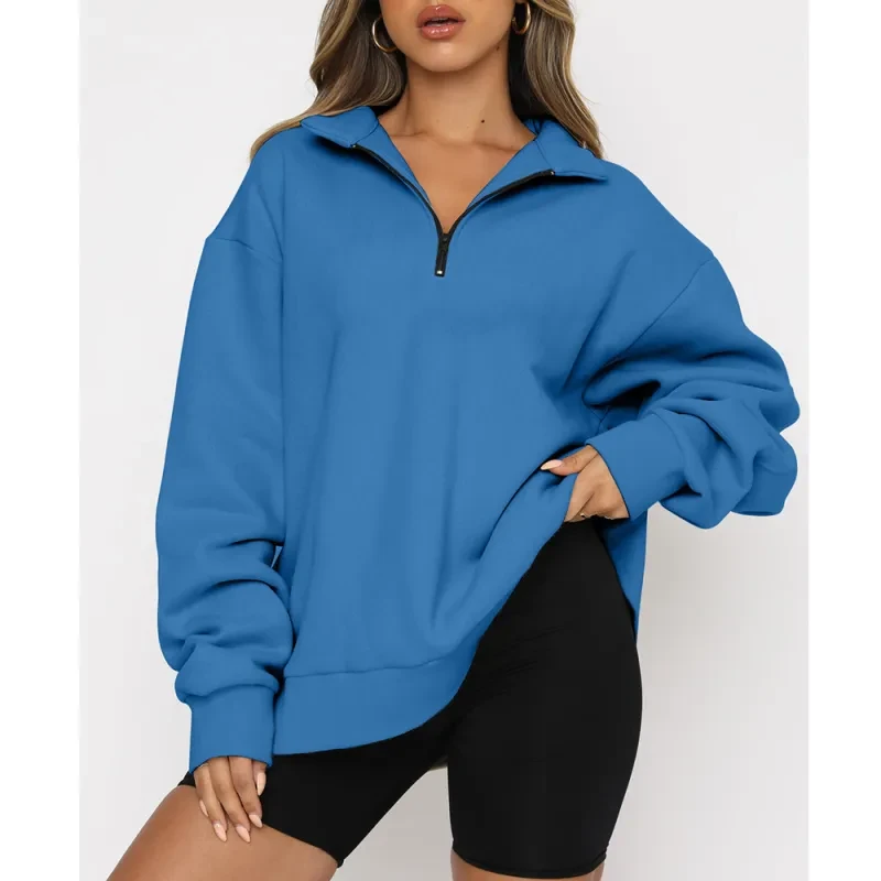 Sudadera con cremallera y cuello vuelto para mujer, blusas informales holgadas, ropa