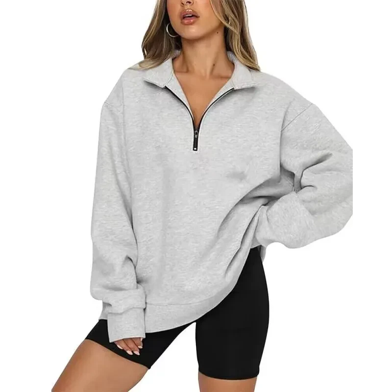 Sudadera con cremallera y cuello vuelto para mujer, blusas informales holgadas, ropa