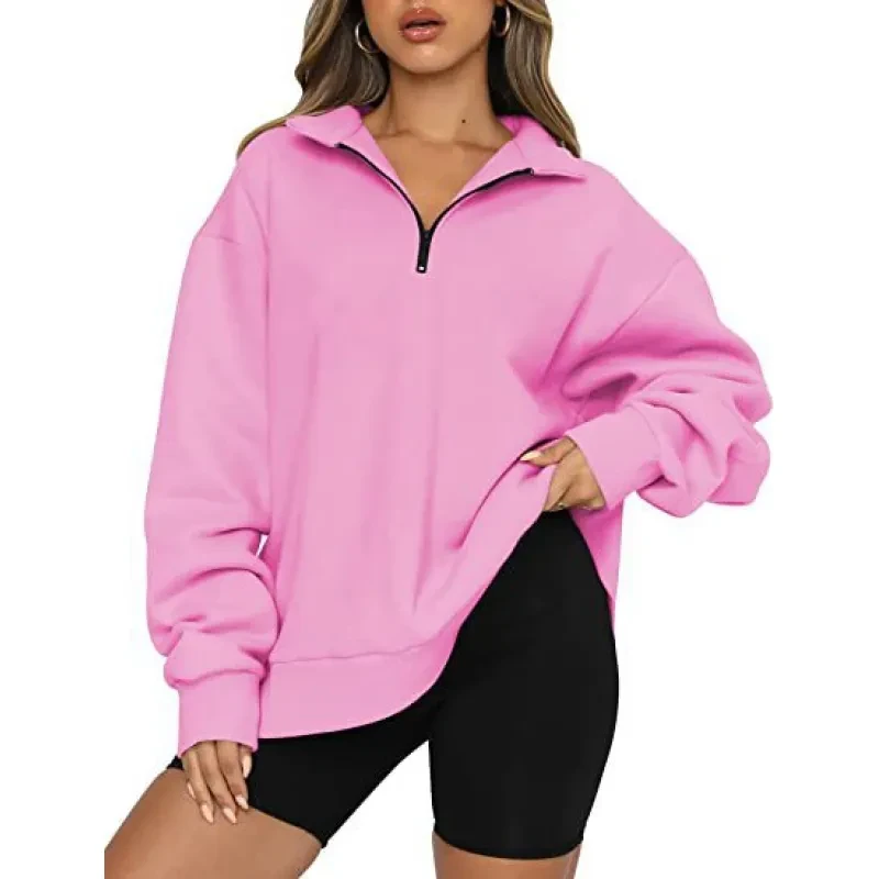 Sudadera con cremallera y cuello vuelto para mujer, blusas informales holgadas, ropa