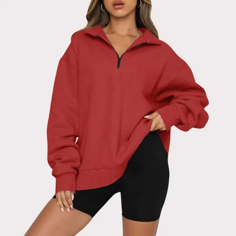 Sudadera con cremallera y cuello vuelto para mujer, blusas informales holgadas, ropa
