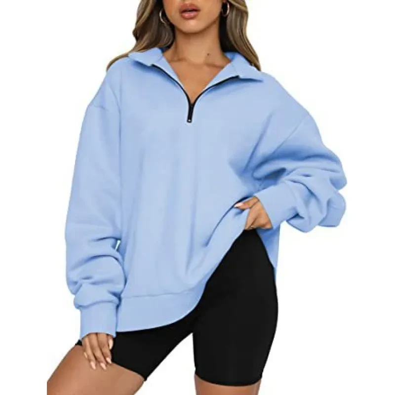 Sudadera con cremallera y cuello vuelto para mujer, blusas informales holgadas, ropa
