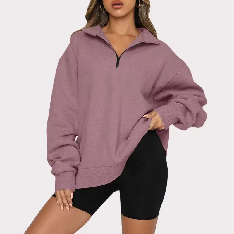 Sudadera con cremallera y cuello vuelto para mujer, blusas informales holgadas, ropa