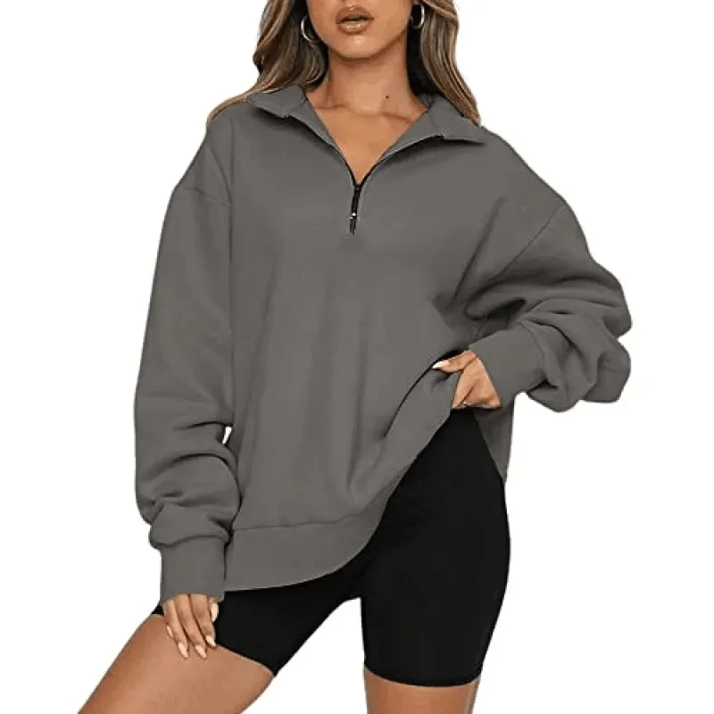 Sudadera con cremallera y cuello vuelto para mujer, blusas informales holgadas, ropa