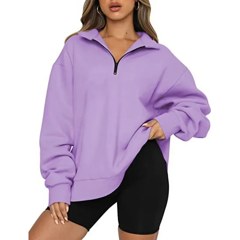 Sudadera con cremallera y cuello vuelto para mujer, blusas informales holgadas, ropa