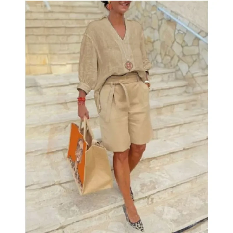 Conjunto casual de moda para mujer de algodón y lino