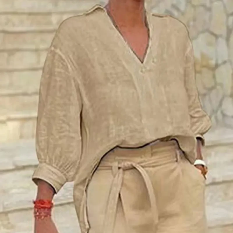 Conjunto casual de moda para mujer de algodón y lino