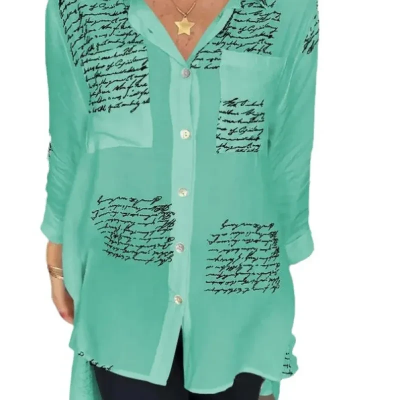 Camisa de manga larga con estampado de letras, estilo urbano, con solapa, para mujer