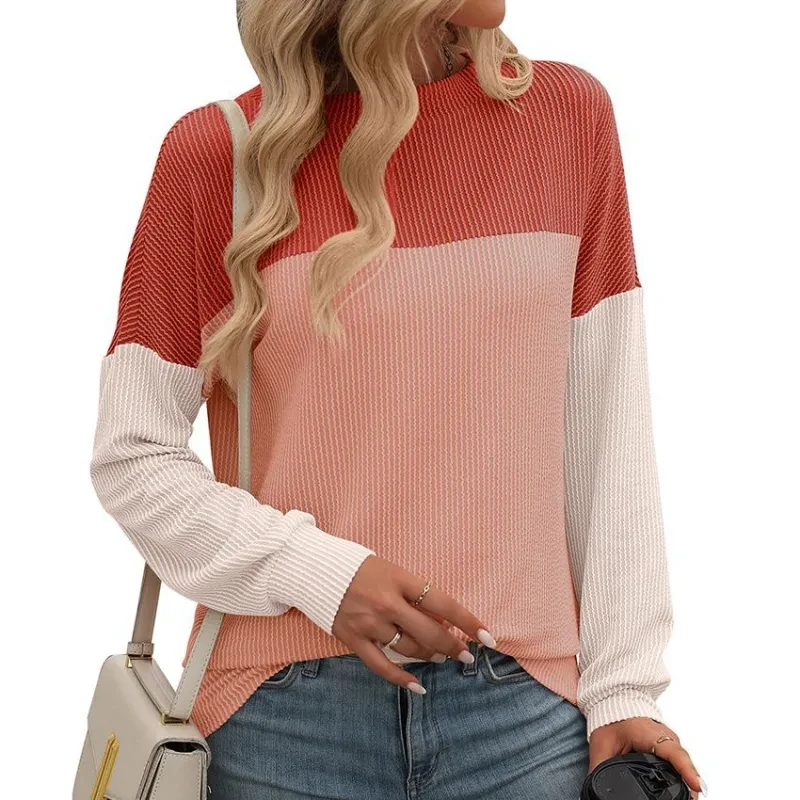 Camiseta holgada de manga larga con cuello redondo y tiras torcidas a juego para mujer