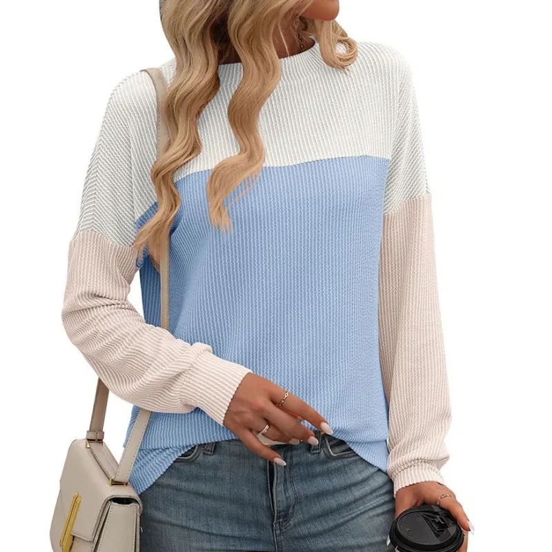 Camiseta holgada de manga larga con cuello redondo y tiras torcidas a juego para mujer