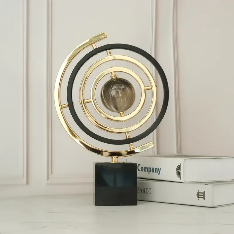 Escultura de globo de metal de arte abstracto moderno con base rectangular