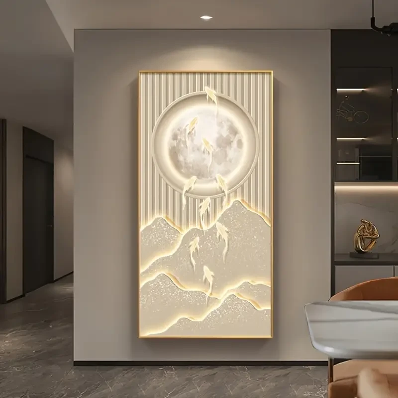 Estampado contemporáneo de nueve peces koi en viscosa