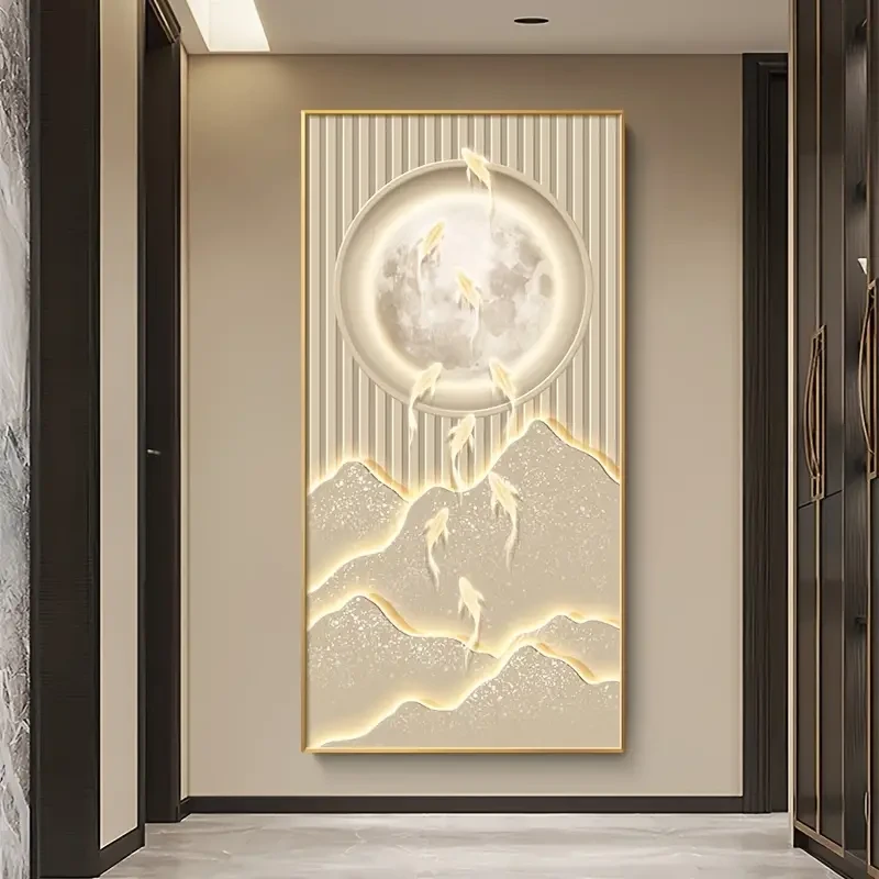 Estampado contemporáneo de nueve peces koi en viscosa