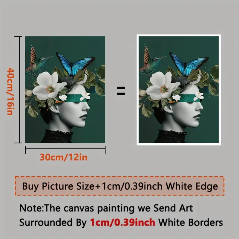 Impresión en lienzo de mariposa y mujer sin marco