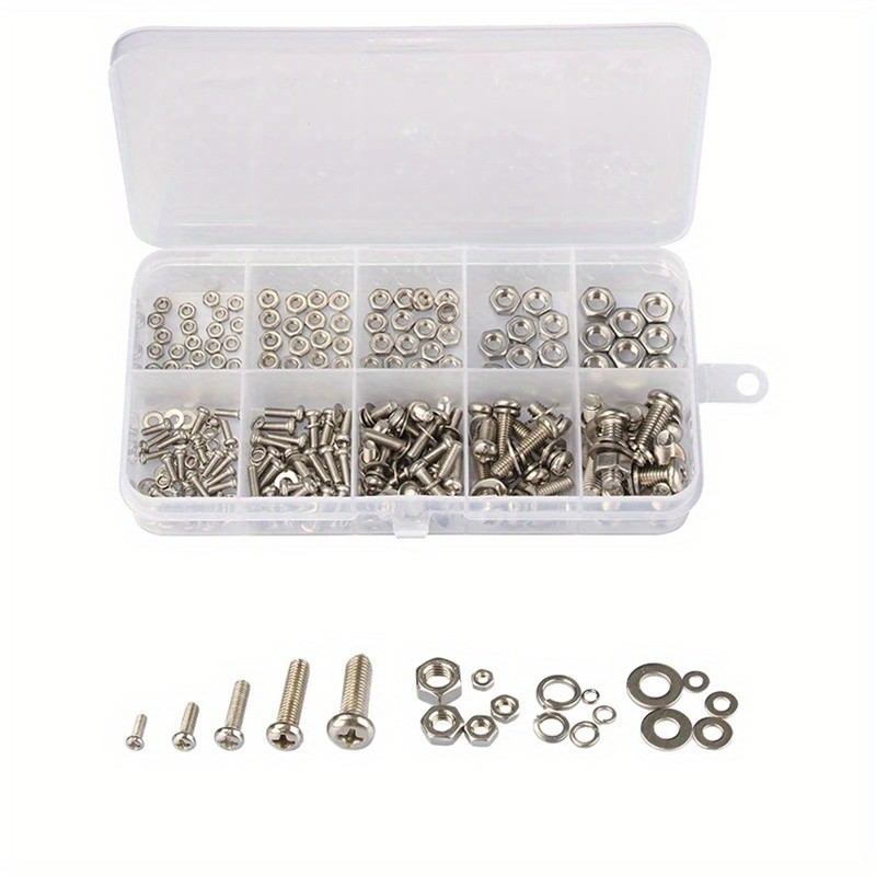 Kit surtido de 320 tornillos de acero inoxidable SS304, tornillos de cabeza hexagonal, tuercas y pernos M2, M2.5, M3, M4 y M5, juego de tuercas y pernos métricos.