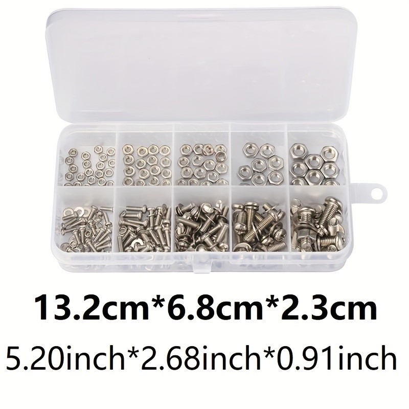 Kit surtido de 320 tornillos de acero inoxidable SS304, tornillos de cabeza hexagonal, tuercas y pernos M2, M2.5, M3, M4 y M5, juego de tuercas y pernos métricos.