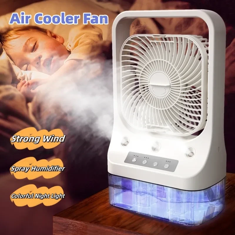 Ventilador de refrigeración doméstico recargable por USB, cabezal ajustable, refrigeración por agua, tanque de aire acondicionado, ventiladores de bajo ruido.