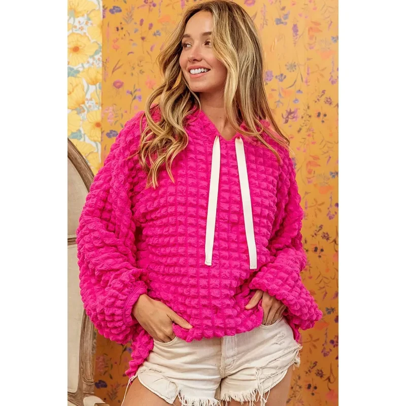 Sudadera con capucha de burbujas para mujer, informal, holgada, de manga larga, con capucha