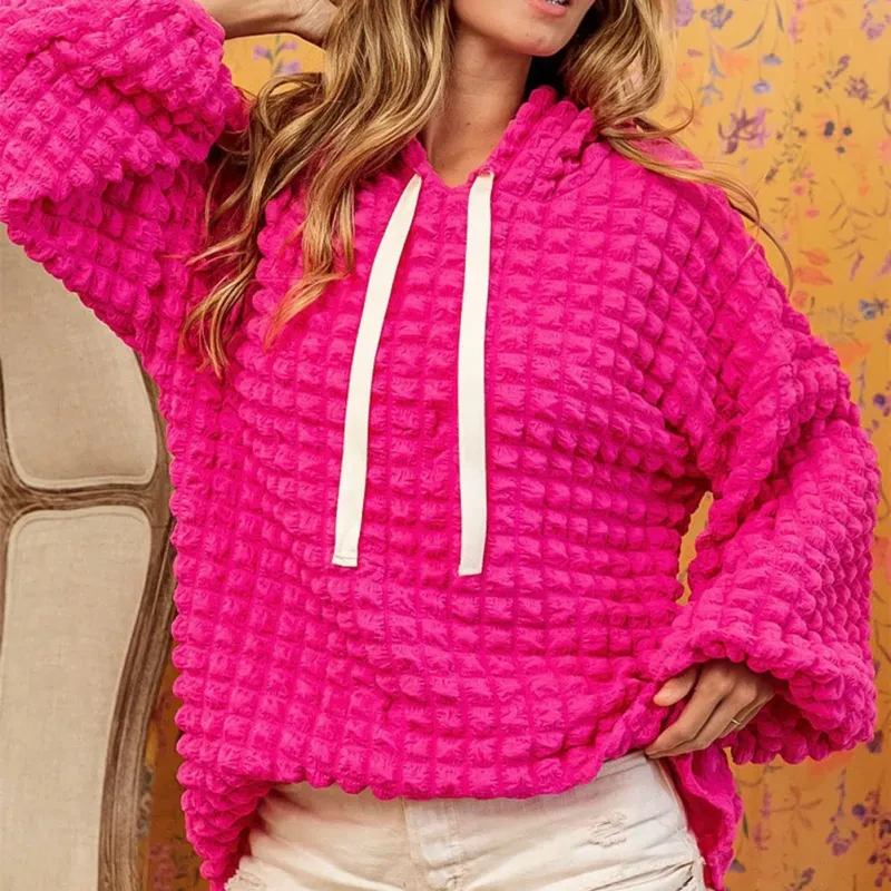 Sudadera con capucha de burbujas para mujer, informal, holgada, de manga larga, con capucha