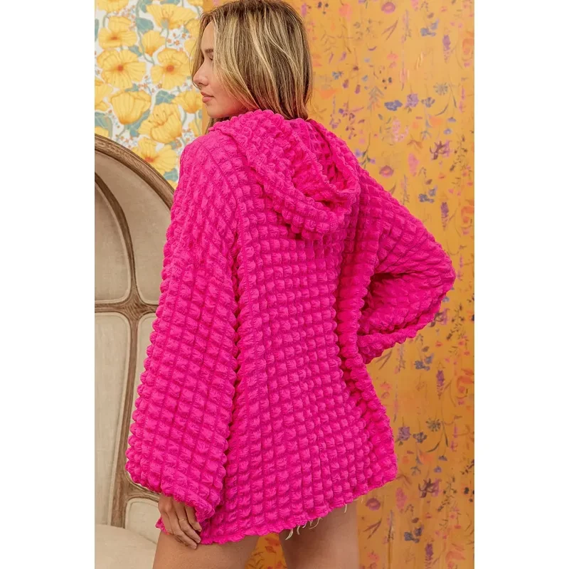 Sudadera con capucha de burbujas para mujer, informal, holgada, de manga larga, con capucha