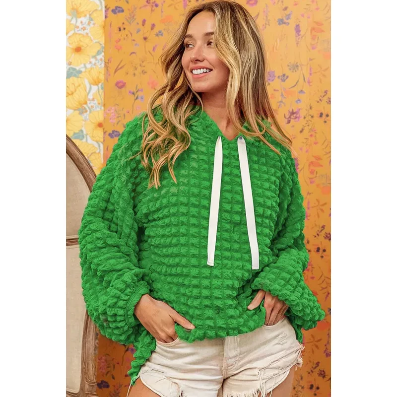 Sudadera con capucha de burbujas para mujer, informal, holgada, de manga larga, con capucha