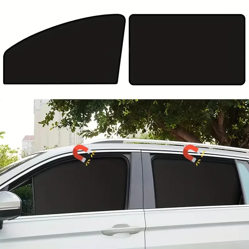 Parasoles magnéticos para ventanas laterales de coche (4 unidades): enrollables y ajustables, con protección UV y privacidad.