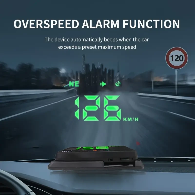 Velocímetro para coche con pantalla frontal HD KWHUD: ajuste universal, brújula y alertas de exceso de velocidad