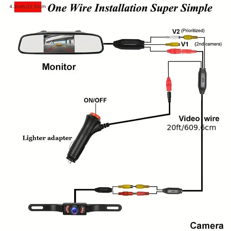 Espejo retrovisor con cámara de 10,92 cm y 7 LED de visión nocturna - Kit de monitor de marcha atrás para estacionamiento