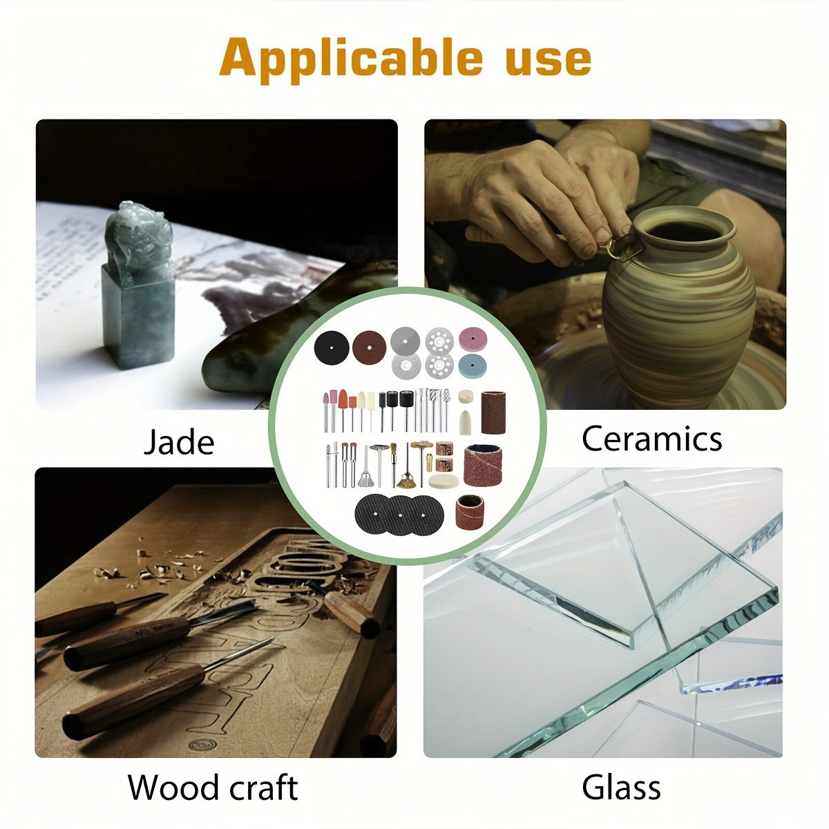 Kit completo de accesorios para herramientas rotativas de 217 piezas con cabezales de pulido, ruedas de lana, discos de corte y más para cortar, esmerilar, tallar y pulir de forma versátil.