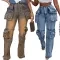 Vaqueros Hamonica con múltiples bolsillos y patchwork de moda casual