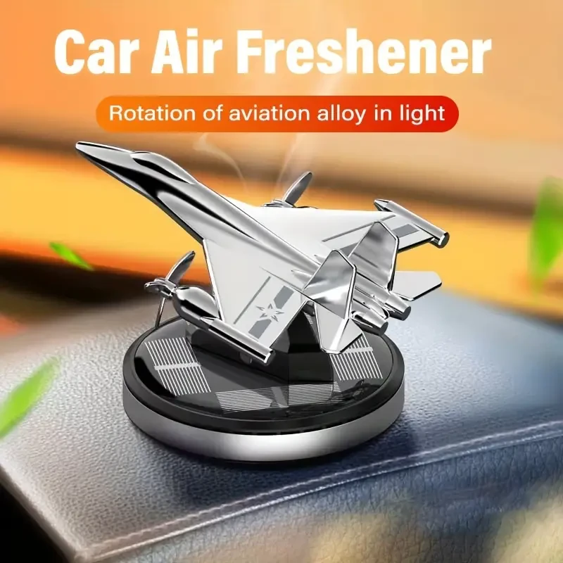 Ambientador solar para coche con forma de avión - Perfume con clip de ventilación de metal plateado