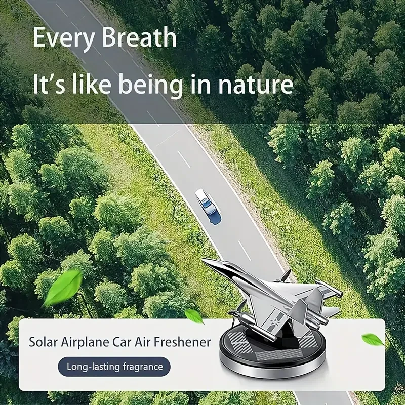 Ambientador solar para coche con forma de avión - Perfume con clip de ventilación de metal plateado