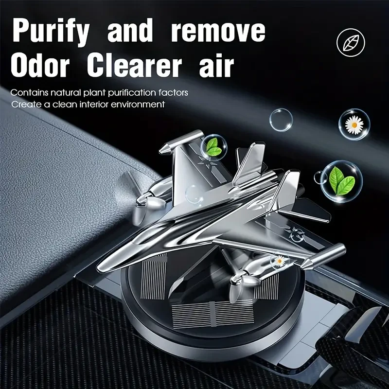 Ambientador solar para coche con forma de avión - Perfume con clip de ventilación de metal plateado