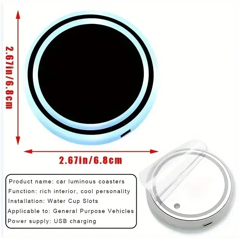 Luces LED para portavasos de coche: 7 colores, bases de carga USB y posavasos