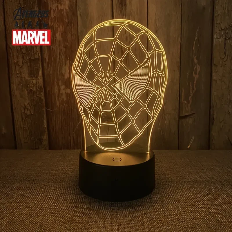 Lámpara de noche USB 3D de Héroes de Marvel con control remoto - Decoración de mesita de noche acrílica multicolor
