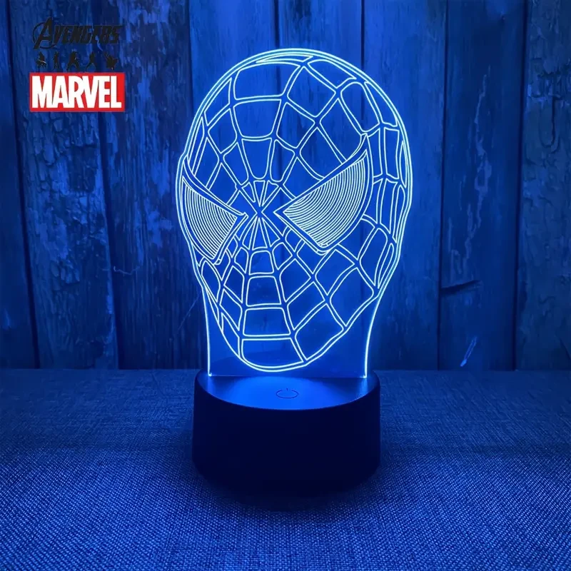 Lámpara de noche USB 3D de Héroes de Marvel con control remoto - Decoración de mesita de noche acrílica multicolor