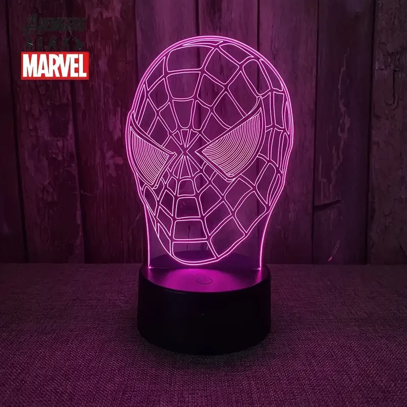 Lámpara de noche USB 3D de Héroes de Marvel con control remoto - Decoración de mesita de noche acrílica multicolor