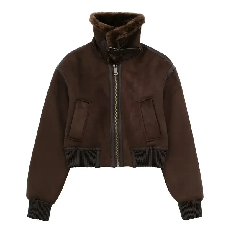 Chaqueta de moto de doble cara, holgada y cálida con pelo integrado