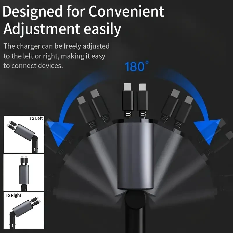 Cargador de coche para teléfono móvil tipo C 4 en 1: adaptador de carga rápida dual USB PD con pantalla de voltaje