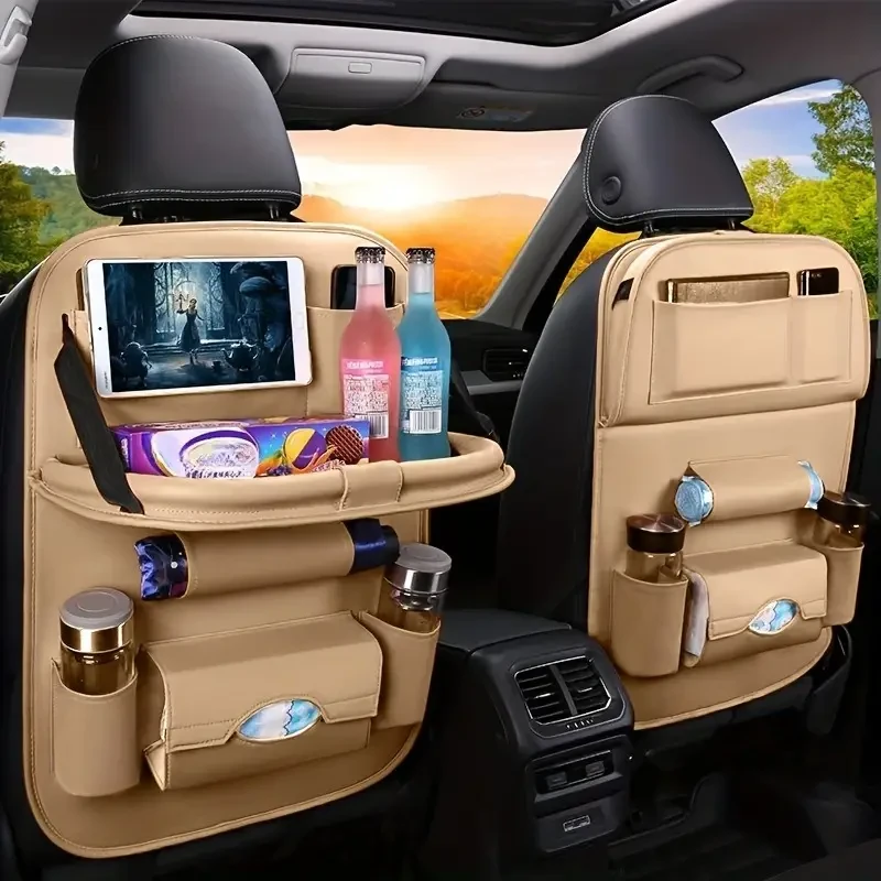 Organizador premium todo en uno para el asiento trasero del coche con mesa plegable y estación para portátil