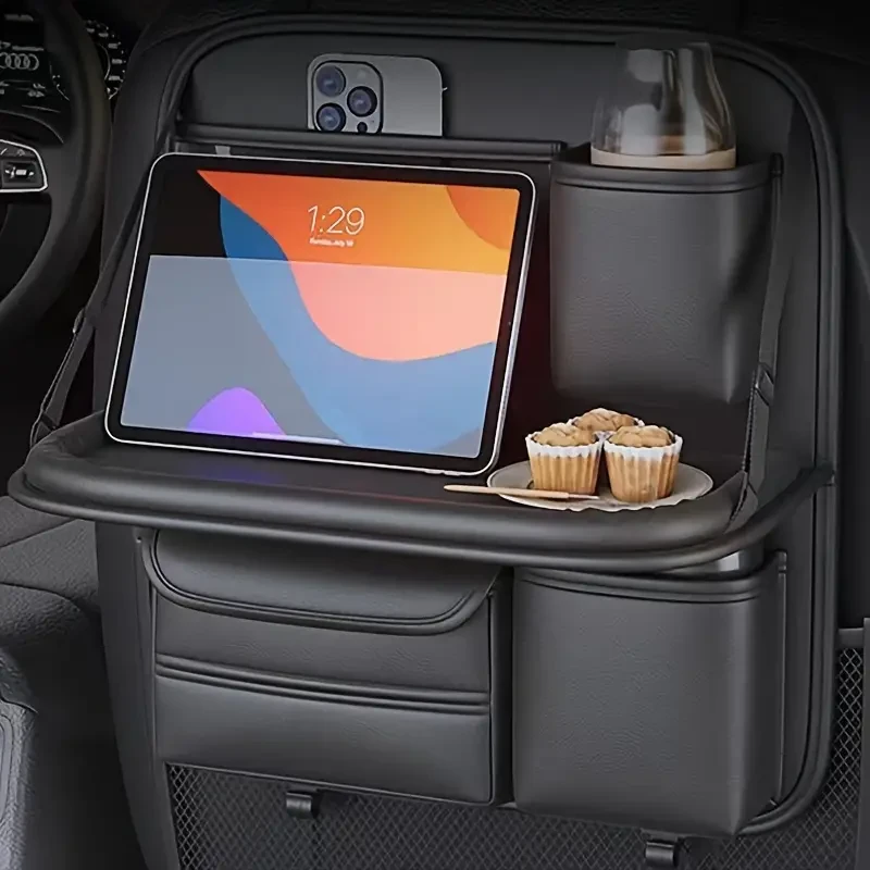 Organizador premium todo en uno para el asiento trasero del coche con mesa plegable y estación para portátil