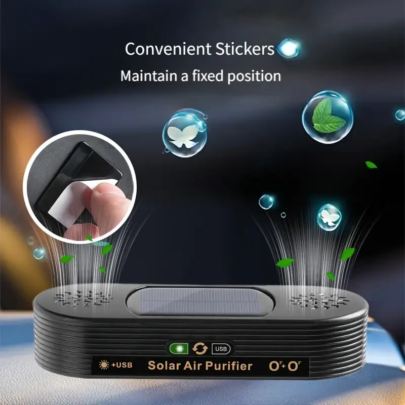 Purificador de aire solar de doble núcleo para coche con iones negativos y ozono