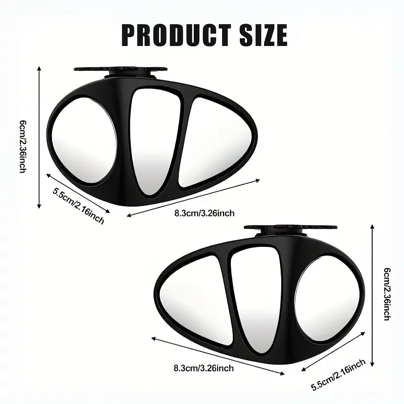 2 espejos retrovisores de ángulo amplio de 360 grados para puntos ciegos - Triple vista