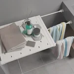 Estante de almacenamiento extensible con tensión para armario, cocina y baño.