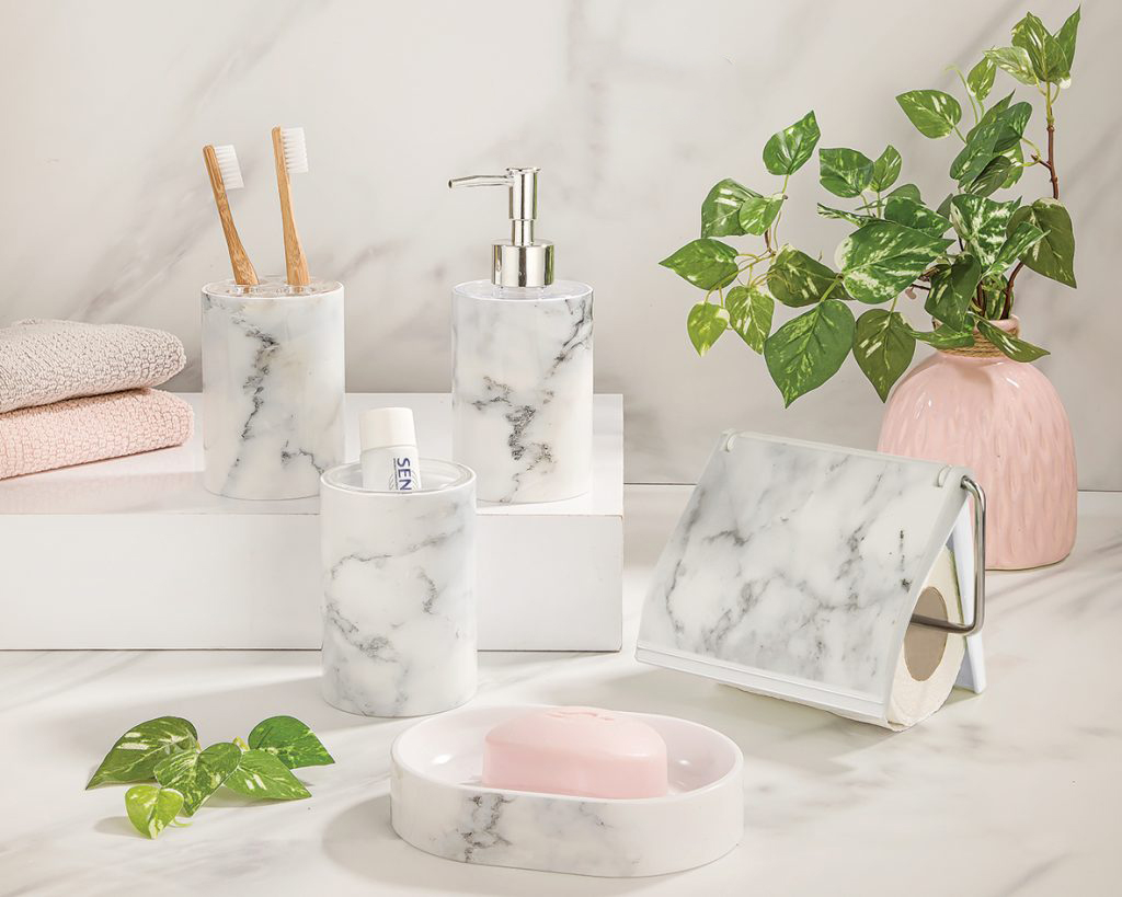 Juego de accesorios de baño - Diseño de mármol (5 piezas)