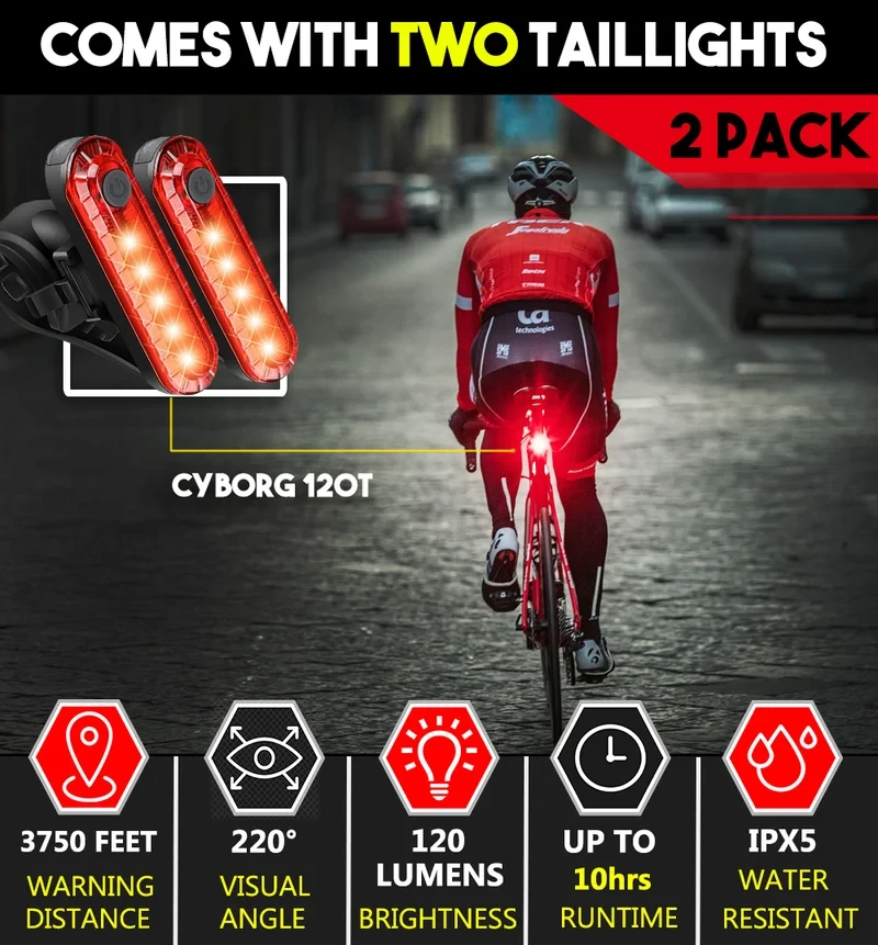 Luz trasera LED para bicicleta recargable por USB
