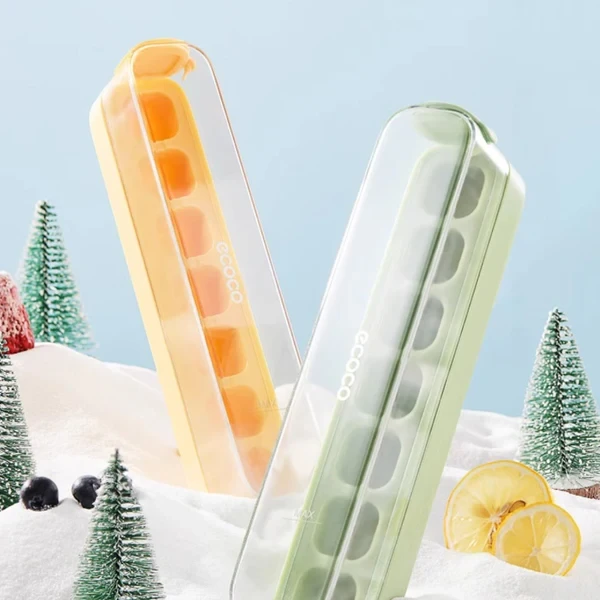 Bandejas de cubitos de hielo de silicona tipo prensa para almacenar y hacer hielo en casa