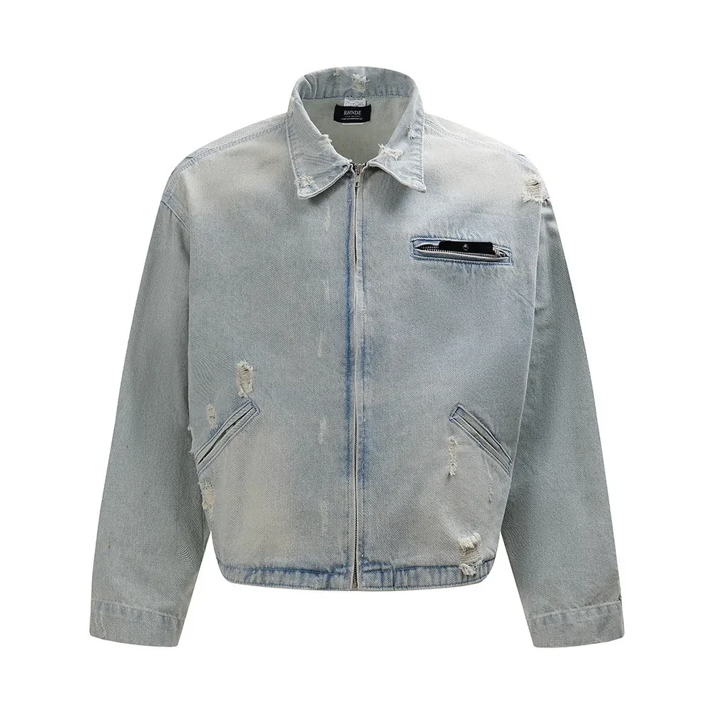 Chaqueta vaquera desgastada estilo punk para hombre